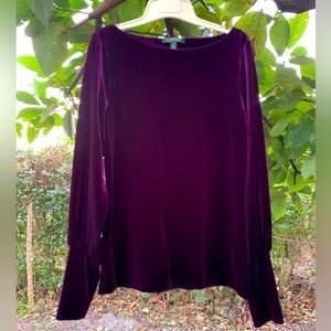 ✨⚡️💥Lauren Ralph Lauren Purple Velvet Puff Long Sleeve Boat Neck Blouse Women L